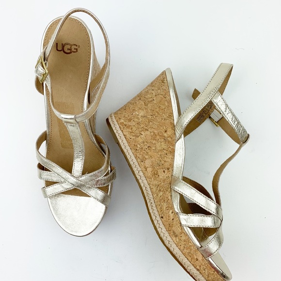 UGG Melissa Metallic Gold Cork Wedge Sandal - Picture 6 of 8